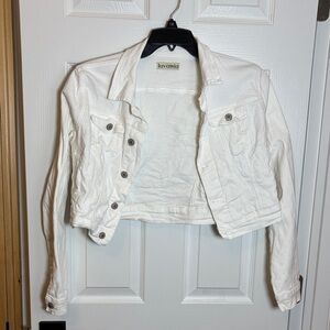 Luvamia Women's Cropped White Jean Jacket